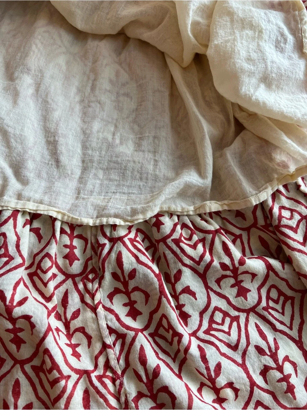 Vintage Ibiza Boho Block Print Babydoll Mini Dress Small Puff Sleeve Lined Gauze
